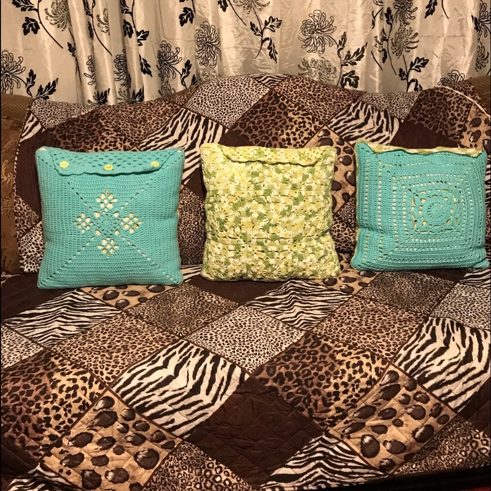 Handmade crocheted cushion cover.